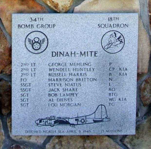 DINAH-MITE B-17 WAR MEMORIAL PLAQUE
