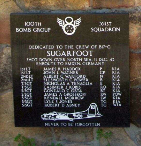 CREW OF SUGARFOOT B-17 WAR MEMORIAL PLAQUE