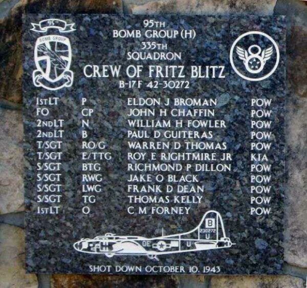 CREW OF FITZ BLITZ B-17 WAR MEMORIAL PLAQUE