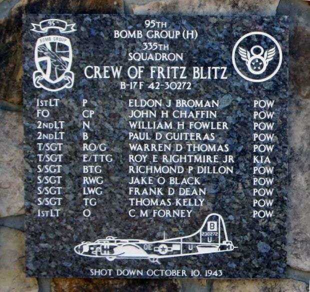 CREW OF FITZ BLITZ B-17 WAR MEMORIAL PLAQUE
