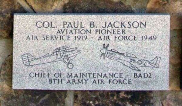 COL. PAUL B. JACKSON WAR MEMORIAL PLAQUE