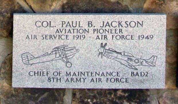 COL. PAUL B. JACKSON WAR MEMORIAL PLAQUE