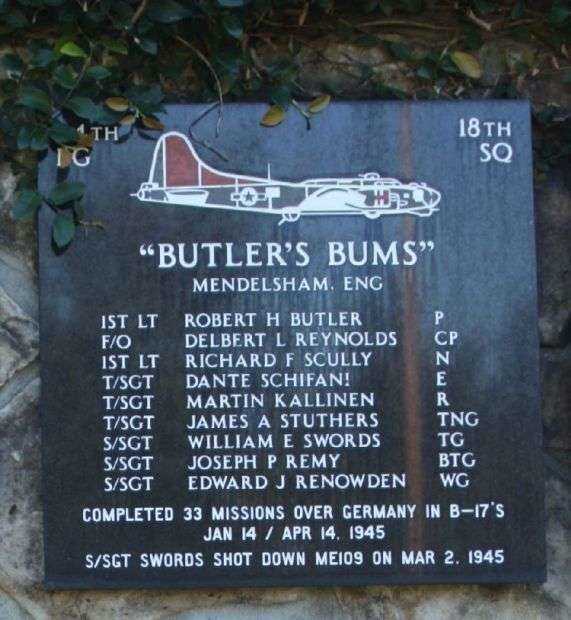 “BUTLER’S BUMS” B-17 WAR MEMORIAL PLAQUE