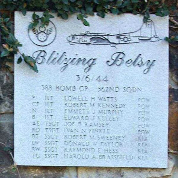 BLITZING BETSY B-17 WAR MEMORIAL PLAQUE