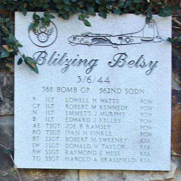 BLITZING BETSY B-17 WAR MEMORIAL PLAQUE