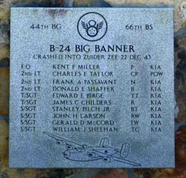 B-24 BIG BANNER WAR MEMORIAL PLAQUE