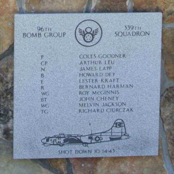96TH BOMB GROUP 339TH SQUADRON WAR MEMORIAL PLAQUE I