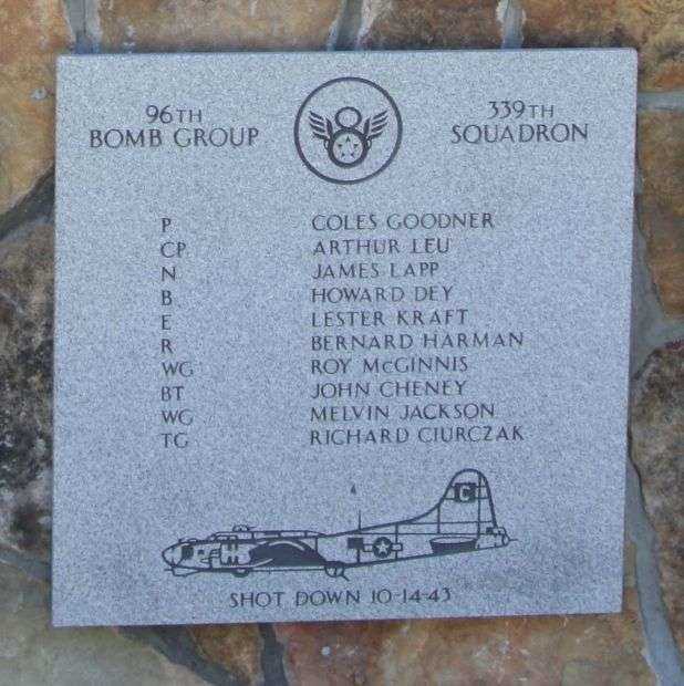 96TH BOMB GROUP 339TH SQUADRON WAR MEMORIAL PLAQUE I