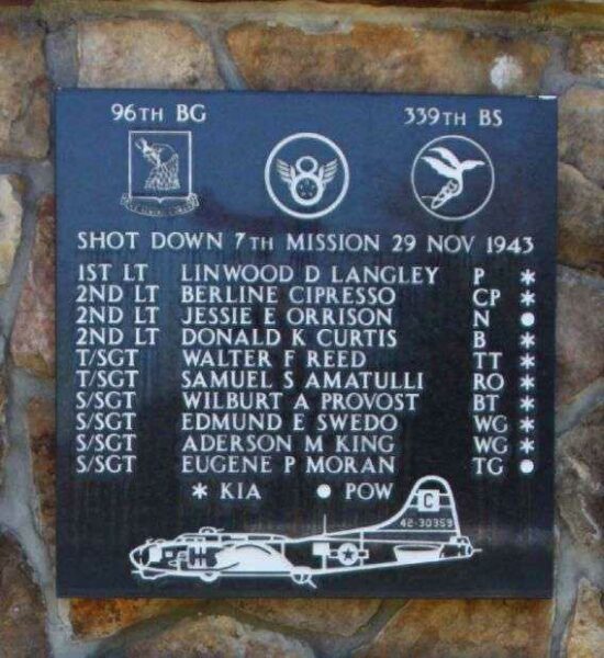 96TH BG 339TH BS WAR MEMORIAL PLAQUE