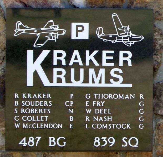 KRAKER KRUMS B-17 WAR MEMORIAL PLAQUE