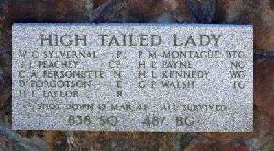 HIGH TAILED LADY B-17 WAR MEMORIAL PLAQUE