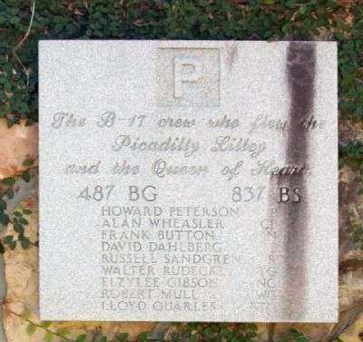 PICADILLY LILLEY AND QUEEN OF HEARTS B-17 WAR MEMORIAL PLAQUE