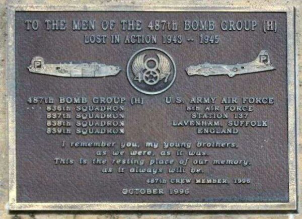 487TH BOMB GROUP WAR MEMORIAL PLAQUE