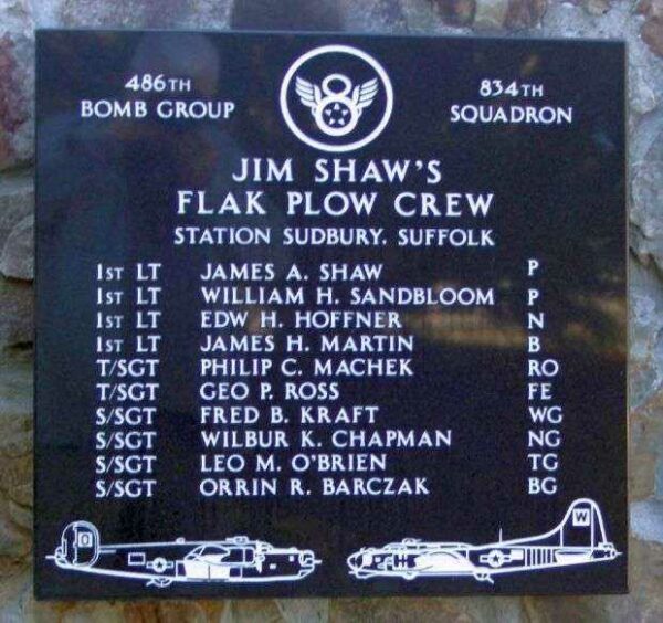 JIM SHAW’S FLAK PLOW CREW WAR MEMORIAL PLAQUE