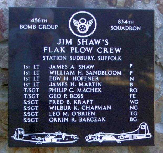 JIM SHAW’S FLAK PLOW CREW WAR MEMORIAL PLAQUE
