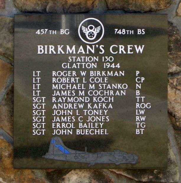 BIRKMAN’S CREW B-17 WAR MEMORIAL PLAQUE