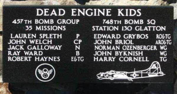 DEAD ENGINE KIDS B-17 WAR MEMORIAL PLAQUE