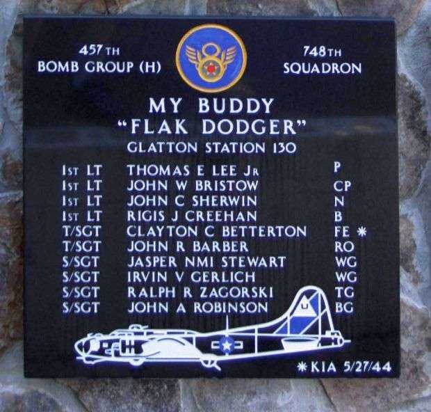 MY BUDDY “FLAK DODGER” B-17 WAR MEMORIAL PLAQUE