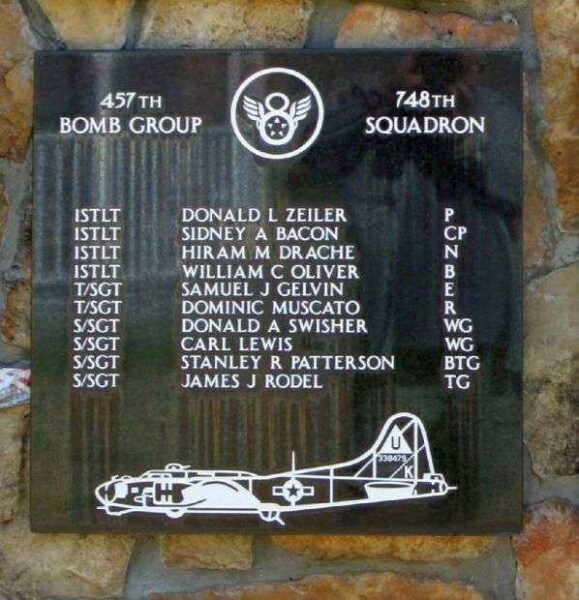 457TH BOMB GROUP 748TH SQUADRON WAR MEMORIAL PLAQUE