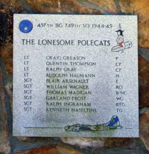 THE LONESOME POLECATS B-17 WAR MEMORIAL PLAQUE