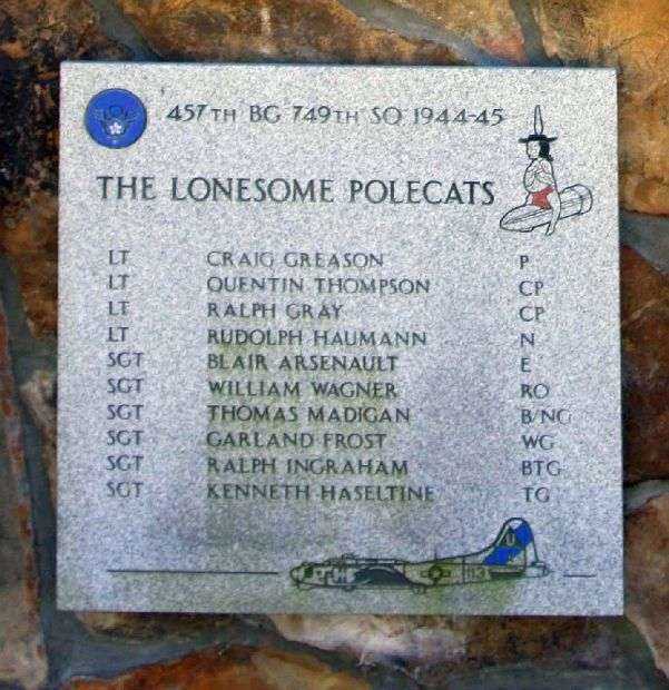 THE LONESOME POLECATS B-17 WAR MEMORIAL PLAQUE