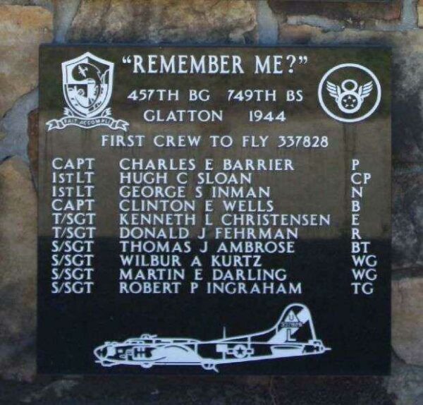 “REMEMBER ME?” B-17 WAR MEMORIAL PLAQUE