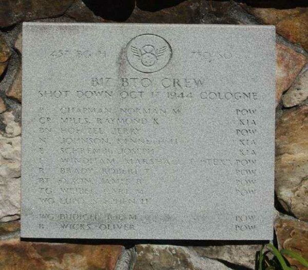 B-17 BTO CREW WAR MEMORIAL PLAQUE