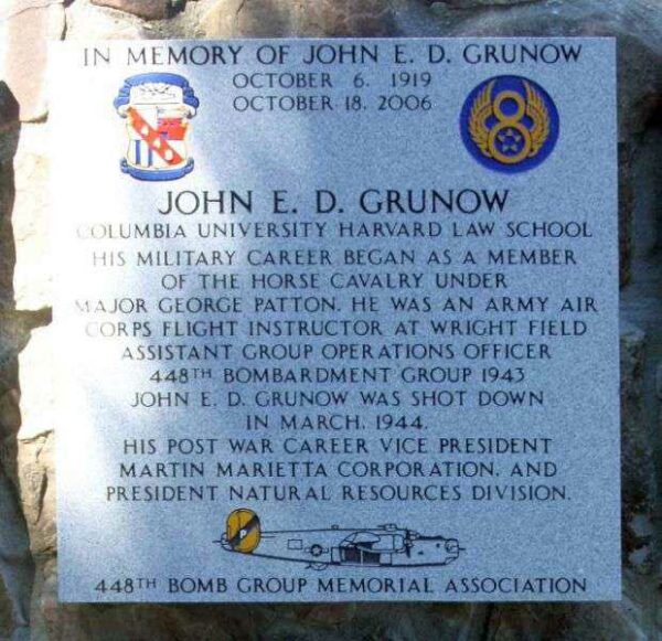JOHN E.D. GRUNOW WAR MEMORIAL PLAQUE