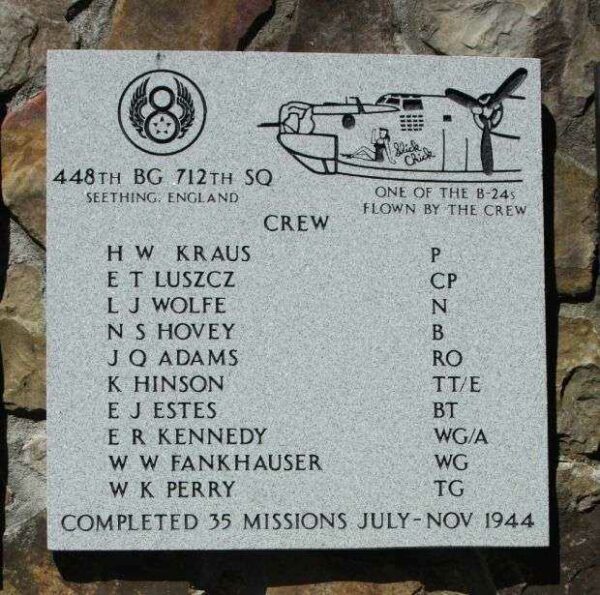 448TH BG 712TH SQ WAR MEMORIAL PLAQUE
