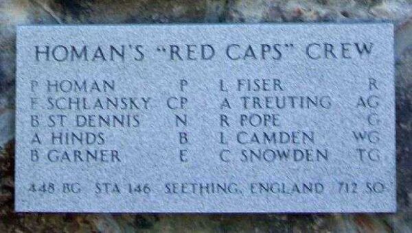 HOMAN’S “RED CAPS” CREW B-24 WAR MEMORIAL PLAQUE