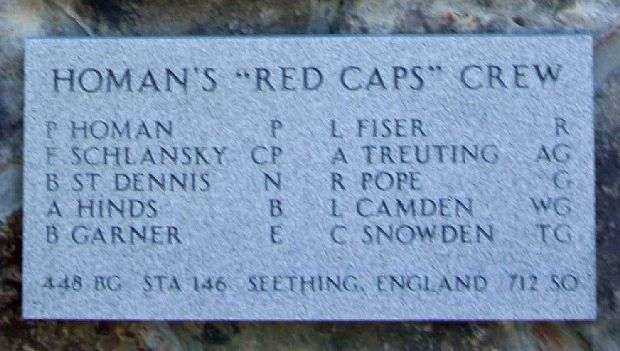 HOMAN’S “RED CAPS” CREW B-24 WAR MEMORIAL PLAQUE