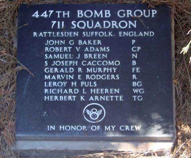 447TH BOMB GROUP 711 SQUADRON WAR MEMORIAL PLAQUE
