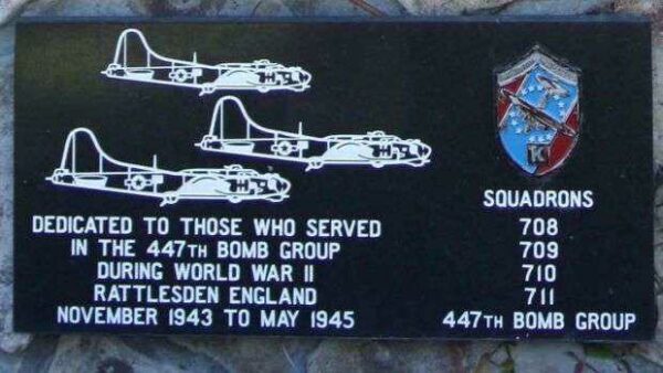 447TH BOMB GROUP WAR MEMORIAL PLAQUE