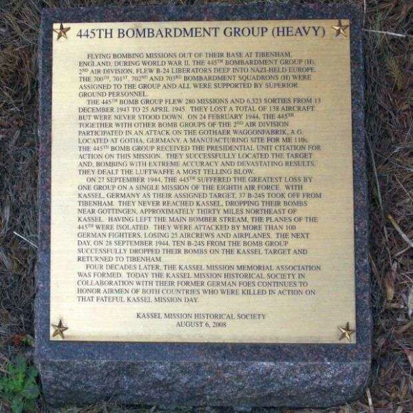 445TH BOMBARDMENT GROUP (HEAVY) WAR MEMORIAL PLAQUE