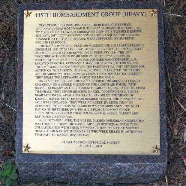 445TH BOMBARDMENT GROUP (HEAVY) WAR MEMORIAL PLAQUE