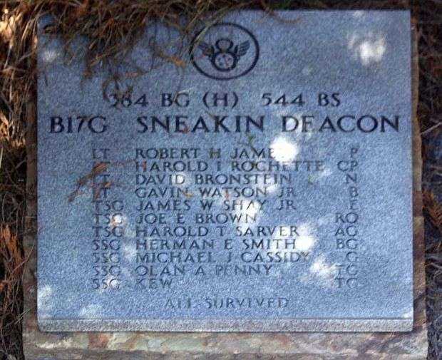 B17G SNEAKIN DEACON WAR MEMORIAL PLAQUE