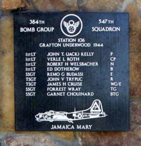 JAMAICA MARY B-17 WAR MEMORIAL PLAQUE