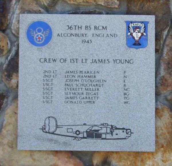 CREW OF 1ST LT JAMES YOUNG WAR MEMORIAL PLAQUE