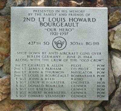 2ND LT LOUIS HOWARD BOURGEAULT WAR MEMORIAL PLAQUE