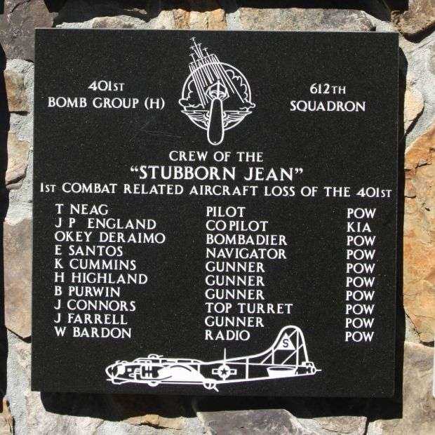 “STUBBORN JEAN” B-17 WAR MEMORIAL PLAQUE