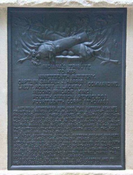 19TH INDIANA BATTERY WAR MEMORIAL PLAQUE