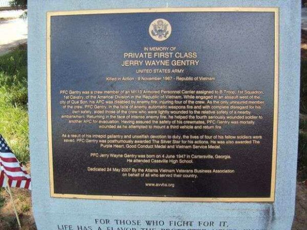 PRIVATE FIRST CLASS JERRY WAYNE GENTRY WAR MEMORIAL