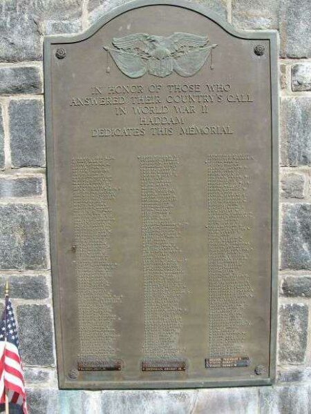 HADDAM VETERANS WAR MEMORIAL WORLD WAR II PLAQUE