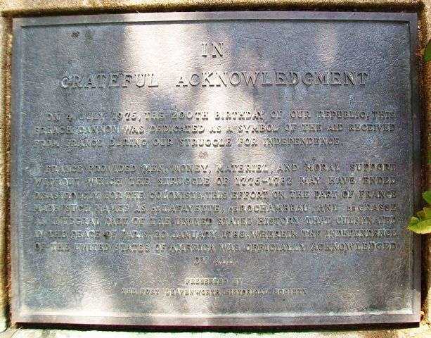 FRENCH CANNON REVOLUTIONARY WAR MEMORIAL PLAQUE