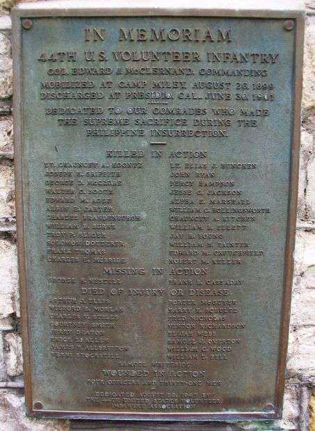 44TH U.S. VOLUNTEER INFANTRY WAR MEMORIAL PLAQUE