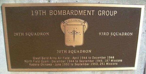 19TH BOMBARDMENT GROUP WAR MEMORIAL PLAQUE
