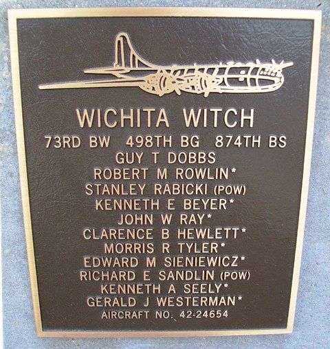 WICHITA WITCH B-29 WAR MEMORIAL PLAQUE