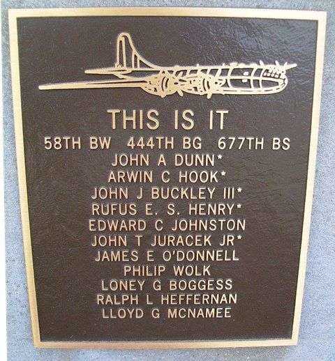 THIS IS IT B-29 WAR MEMORIAL PLAQUE