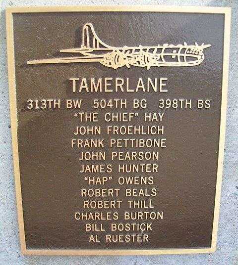 TAMERLANE B-29 WAR MEMORIAL PLAQUE