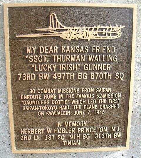 SSGT THURMAN WALLING B-29 WAR MEMORIAL PLAQUE